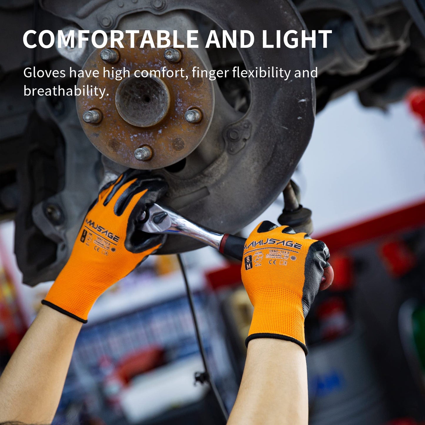 MANUSAGE Safety Work Gloves - Protective Glove for Men & Women - Ultrathin Hand Protection - For Construction, Gardening, Landscaping - Orange - Size L - 24 Pairs