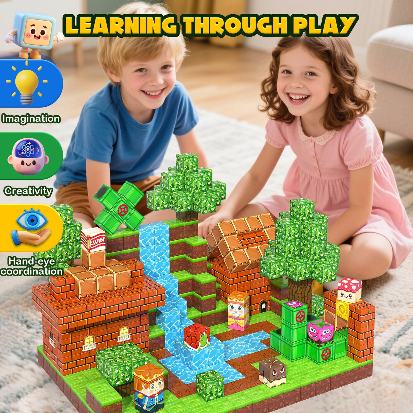 150 PCS Magnetic Blocks: Magnet Toys for Kids Ages 3+, STEM Sensory Building Cubes for Toddlers, Magnetic Tiles for 3-12 Boys & Girls Years Old, Stacking Game Toy for Travel Birthday Gifts