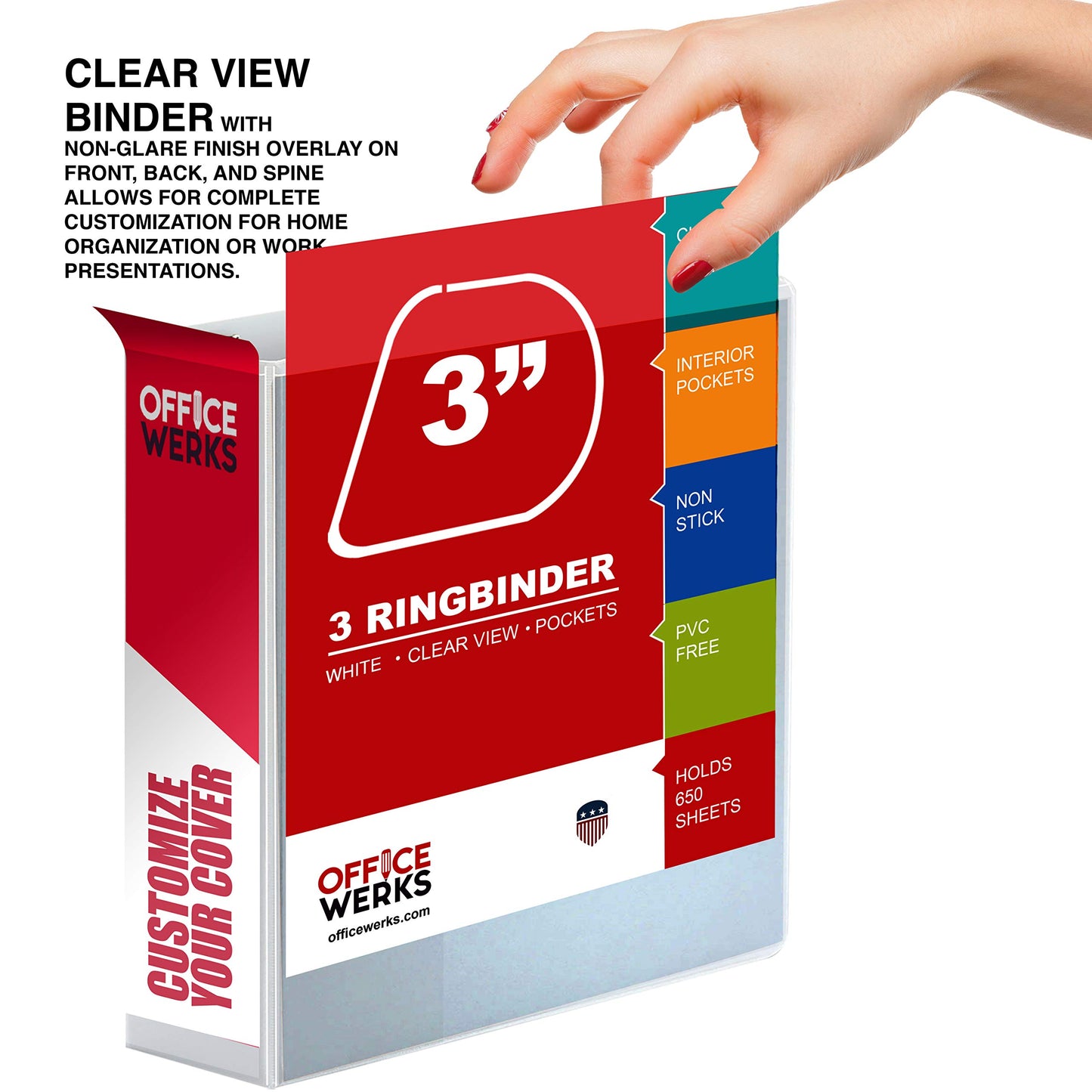 3 Inch D-Ring Binder, Holds 650 Sheets, 6 Pack White with Clear View Covers & 2 Pockets for 8.5x11 Paper, Heavy Duty Nonstick PVC-Free, Gap-Free Closure, Assembled in USA - Ring Binder Depot