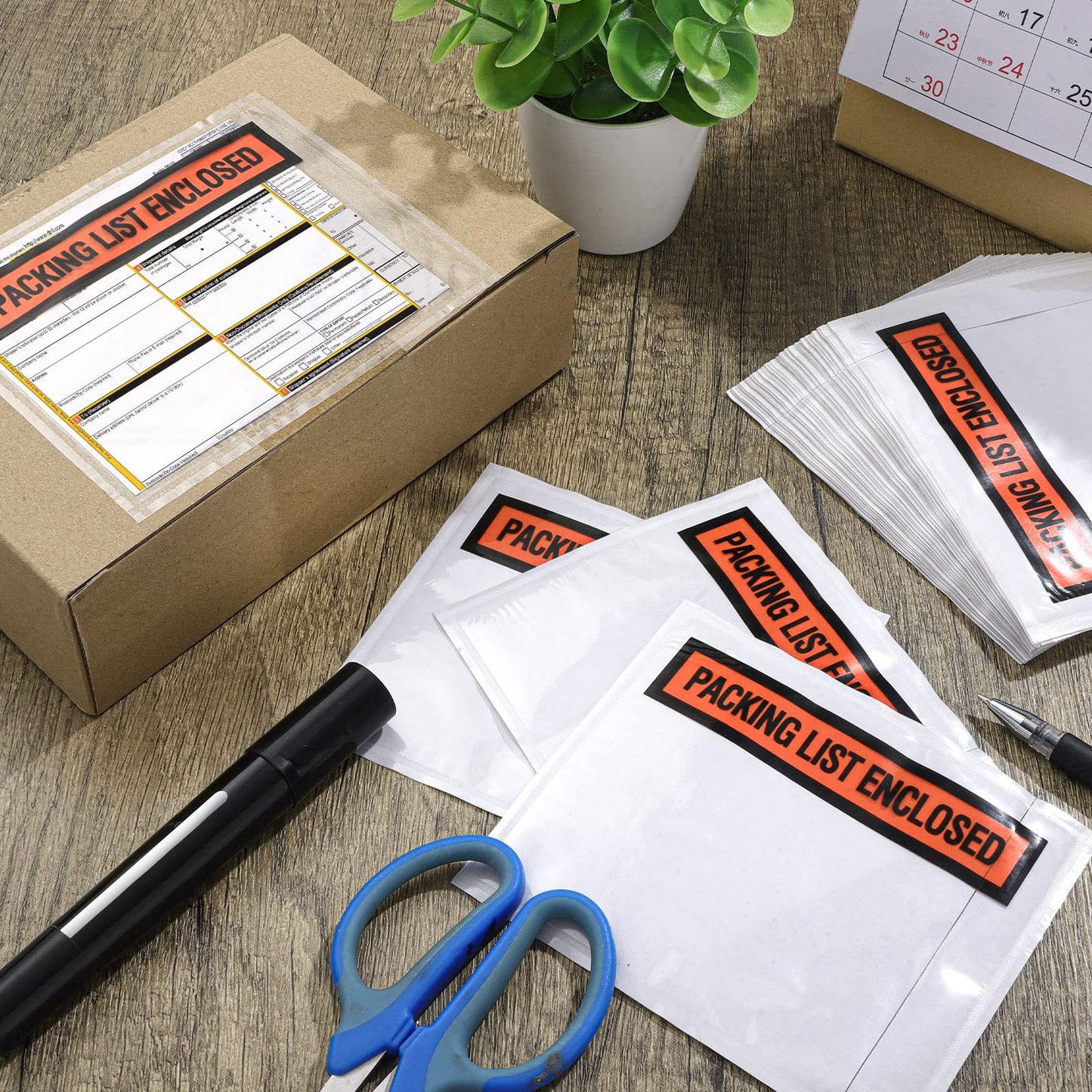 Teling 1000 Pcs Packing Slip Envelope Pouches Clear Self Adhesive Shipping Label Sleeves Waterproof Packing List Envelopes Pockets Top Loading Shipping Pouches Enclosed Bags (Orange,4.5"X 5.5")