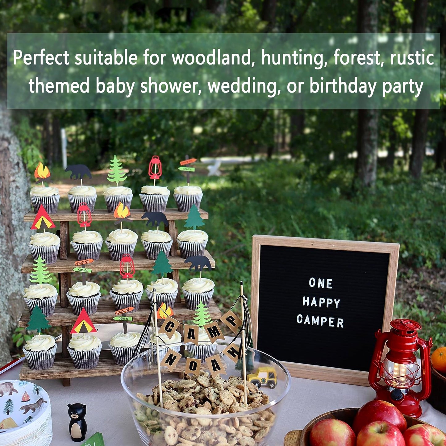 Fumingpal 2Pcs Wooden Cupcake Stand - 4 Tier Cupcake Display Stand, Rustic Tiered Display Stand, Tool Free Installation Cupcake Stand for Birthday Party Decoration Supplies