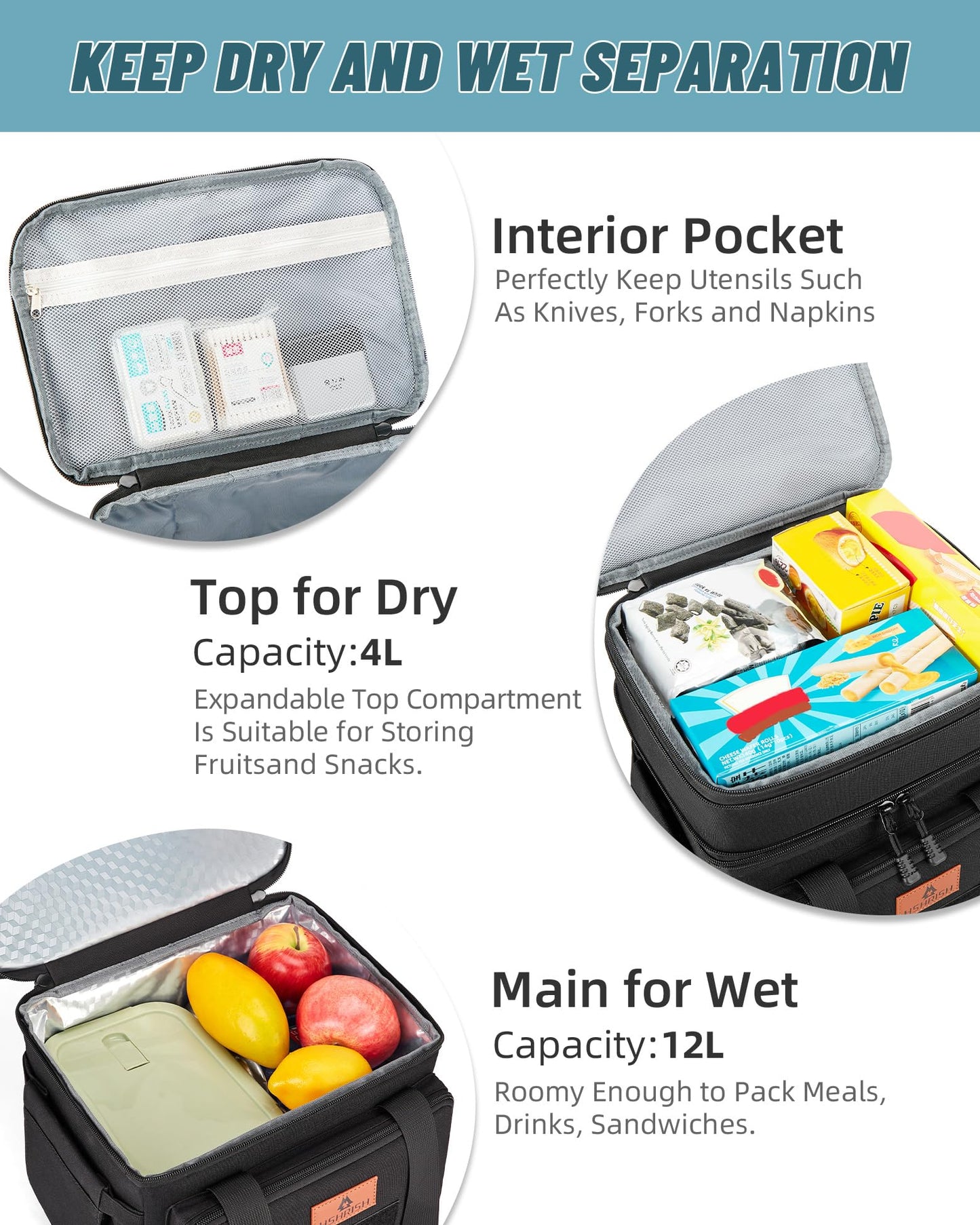 XLarge Expandable Tactical Lunch Box for Adults, Durable Leakproof Insulated Lunch Cooler Bag for Men Work Office Outdoor Picnic Trips Camping, 36 Cans/22 L, Black, HSHRISH