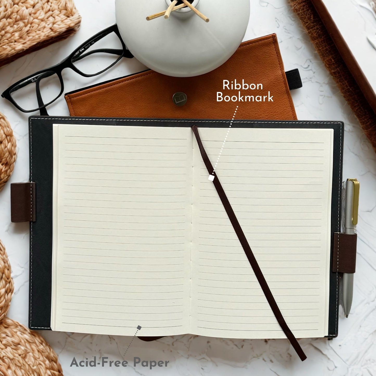 SETTINI® Tree of Life Refillable Writing Journal for Women & Men - Vegan Leather Lined Journal Notebook with Premium Pen - A5, 8.75 x 6 inches, 256 Pages of 100gsm Paper, Beautiful Gift Box Included - Tree of Life Journal, Fathers Day Gift