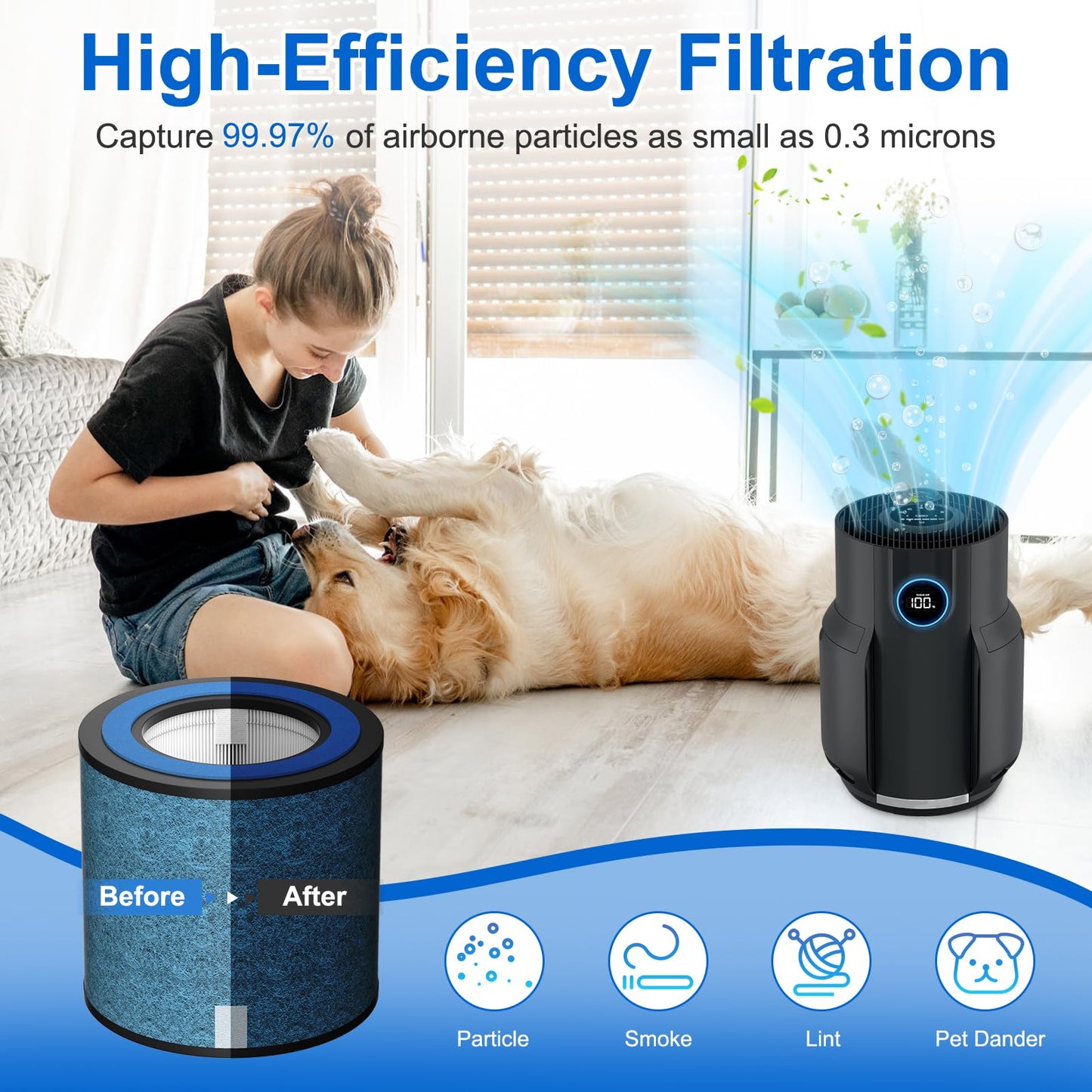 2 Pack HP152 HP153 Replacement Filter Compatible with Shark HP152 HP153 HP155 HP100 HP102 HP132 and HC450 HC451 HC452 HC455 Air Purifier, Part No. HE1FKPET, HE1FKBAS