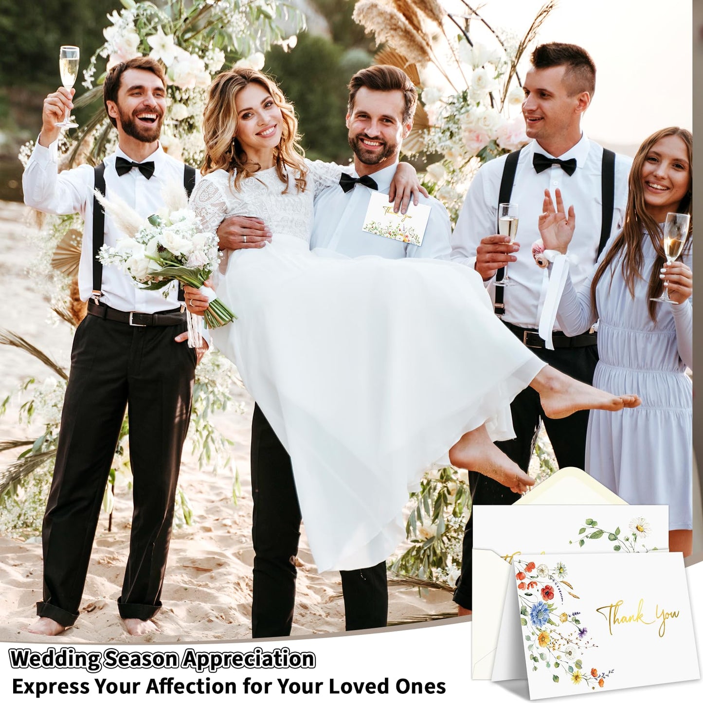 UZLU 600 PCS Wildflower Thank You Cards with Envelopes and Stickers - 4x6 Inch Floral Thank You Notes with Envelope Set - Greeting Notes with Envelopes for Wedding, Baby & Bridal Showers, Birthday