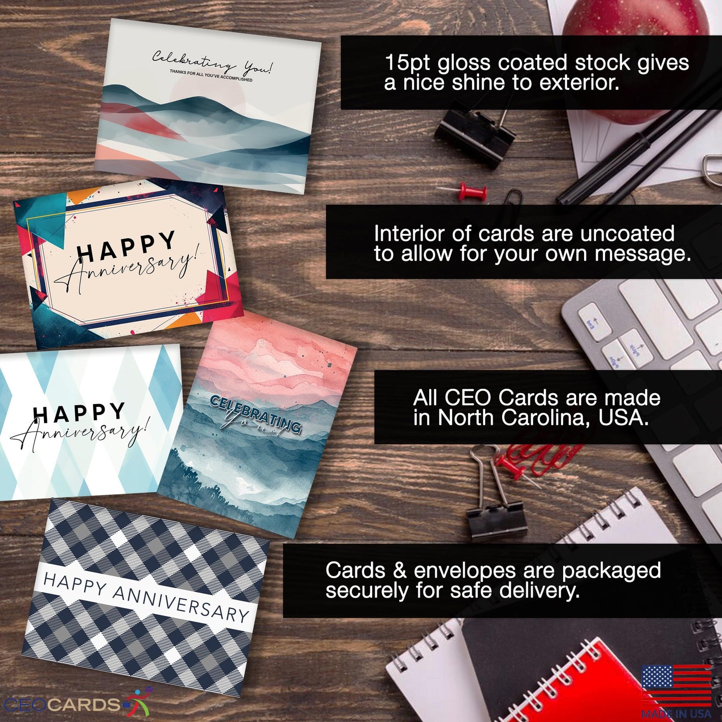 Work Anniversary Cards with Envelopes for Employees (25 Variety Assortment Pack – 5 Designs) Bulk Appreciation Greeting Card Set for Business - 5x7 Inch – Office, Work, Coworkers & Team (VP2413)