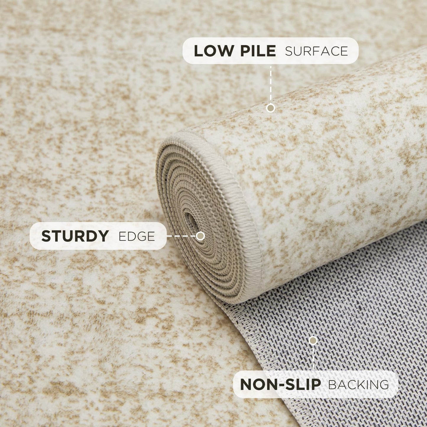 Joydeco 5x7 Area Rugs for Living Room, Machine Washable Vintage Area Rugs, Low Pile Non Slip Carpet, Lightweight Chenille Print Rug for Bedroom, Dining Room, Home Office, Beige