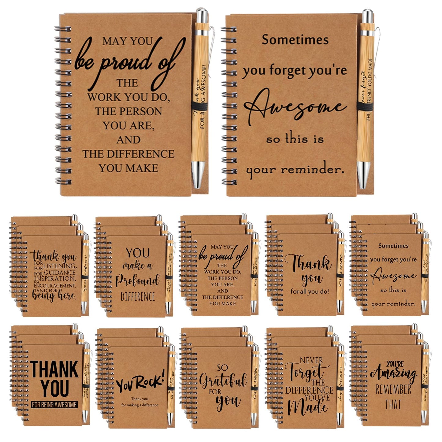 Honoson 20 Sets 2026 Graduation Gifts Bulk CNA Week Spiral Notebooks Teacher Appreciation Gift Inspirational Journal Retractable Pens Encouragement Notepad Thank You Gifts for Staff Employee Coworker