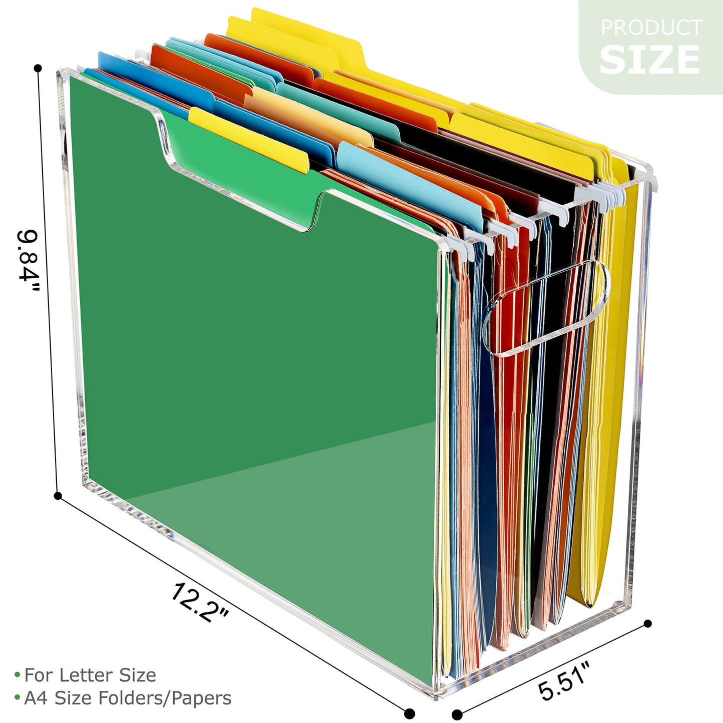 DINGHUO Acrylic File Organizer for Desk, Letter Size Hanging File Folder Holder with Handles, Clear Portable Storage Box for Office Home School -1 Pack