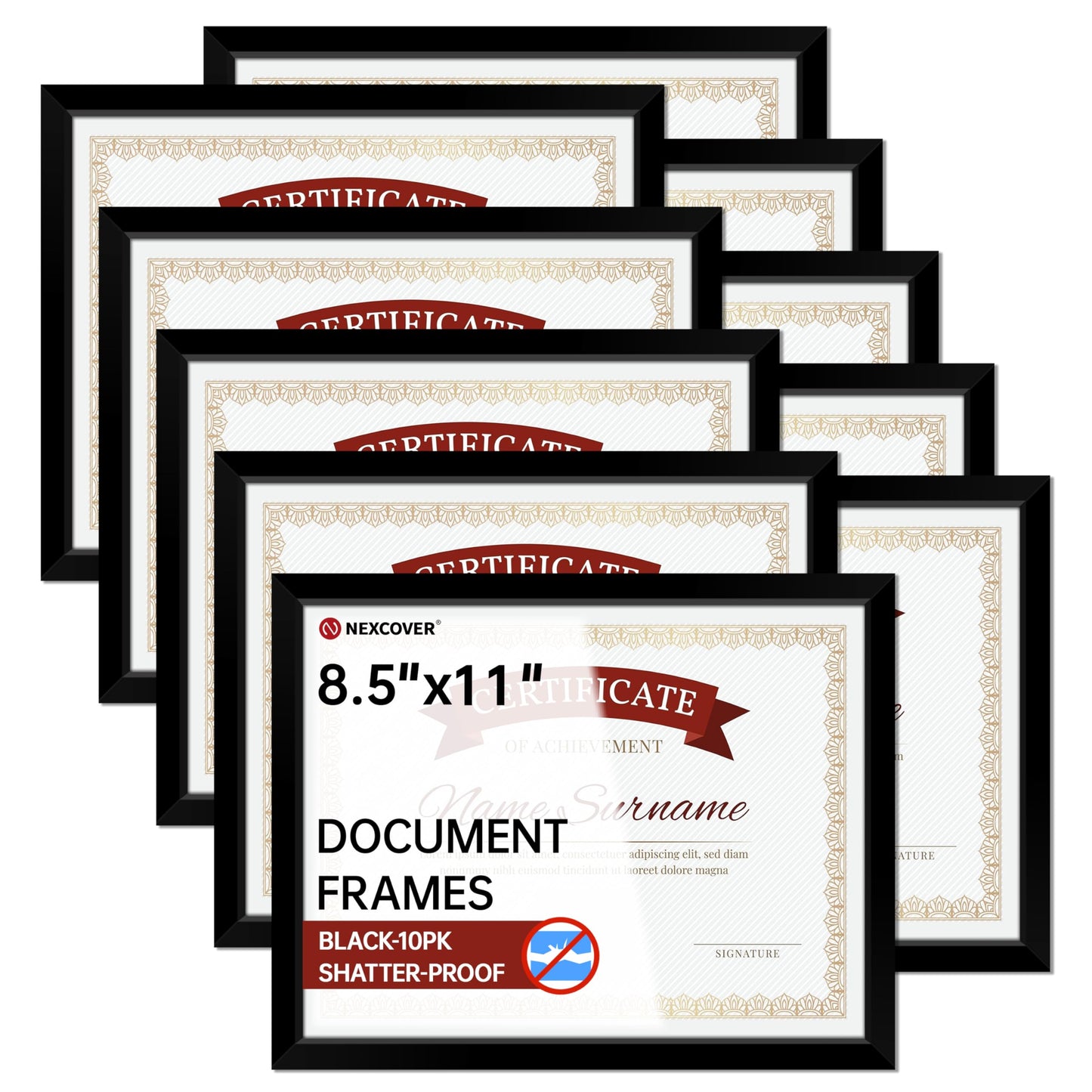 NEXCOVER Diploma Frame Black 10 Pack, 8.5 x 11 Certificate Frame with HD Plexiglass, 8.5 by 11 Picture Frames for Documents, Photos, Posters, Artworks, Horizontal and Vertical Wall Display