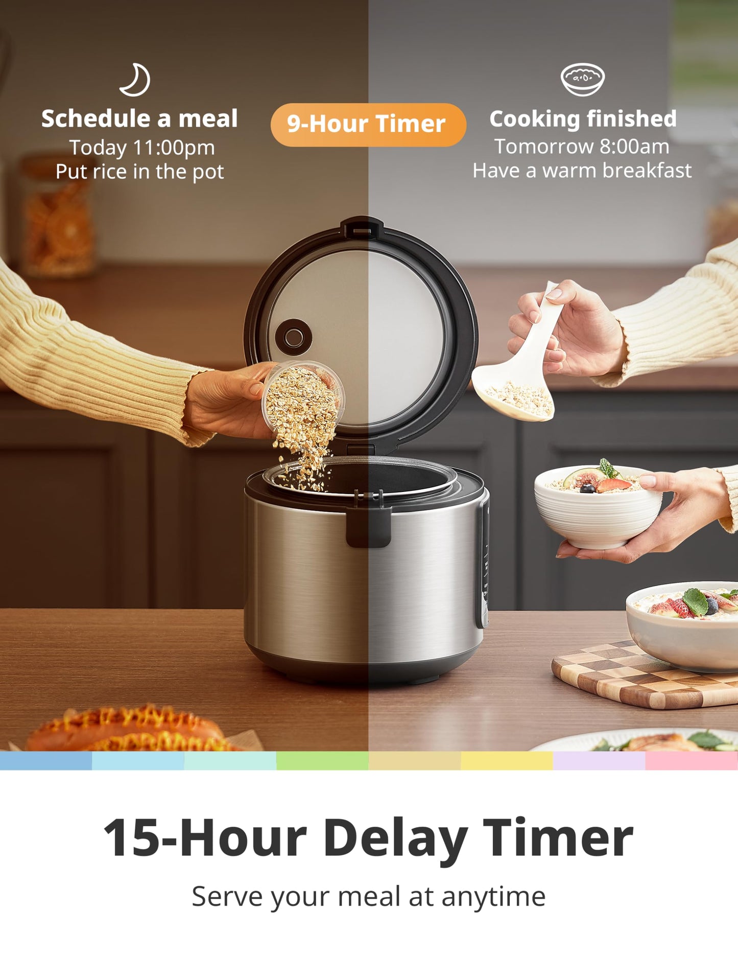 COMFEE' Rice Cooker Upgraded, 6-in-1 Stainless Steel Multi Cooker, Slow Cooker, Steamer, Saute, and Warmer, 2 QT, 8 Cups Cooked(4 Cups Uncooked), Brown Rice, Quinoa and Oatmeal, 6 One-Touch Programs