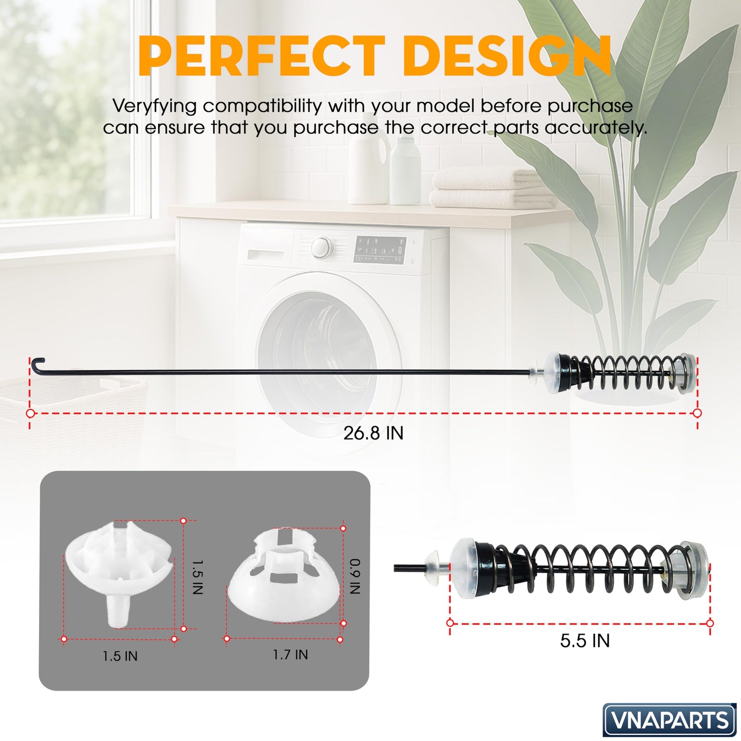 VNAPARTS 26.8 inch Washer Suspension Rod Kit for Whirlpool WTW4655JW0 WTW4655JW1 WTW4655JW2 WTW4850HW0 WTW4850HW1 WTW4850HW2 WTW4855HW1 WTW4850HW3 WTW4855HW0 WTW4855HW2 Top Loader Washing Machine