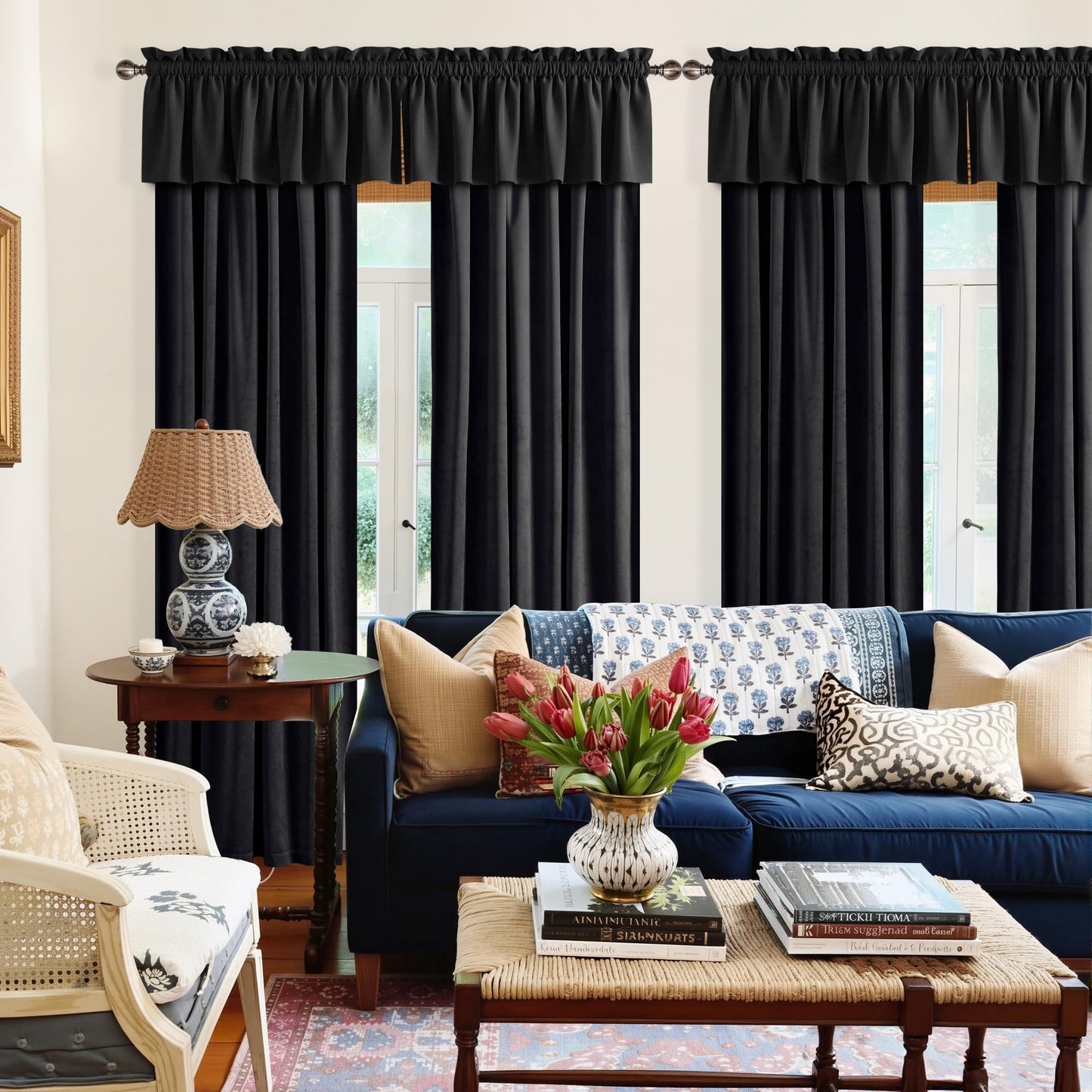 NICETOWN Black Velvet Blackout Curtains 96 inch Long for Living Room and Bedroom, Thermal Luxury Solid Heavy Rod Pocket Drapes/Window Treatments for Hall, Theater (2 Pieces, 52 W)