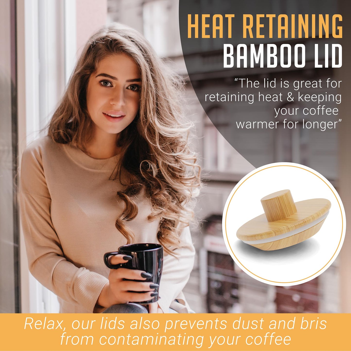 HEXNUB Caddy and Lid for Pour Over Coffee Maker, Bamboo Stand fits Chemex, Bodum, Cosori Coffee Carafes, Heatproof Mat, Filter Holder (Brown Silicone Mat + Lid)