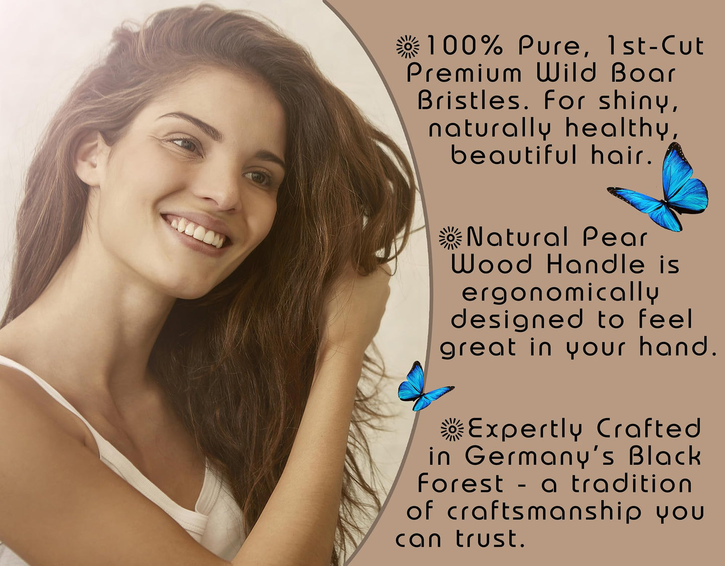 100% Natural Boar Bristle Hairbrush for Healthy Hair - Gentle Care, Made in Germany