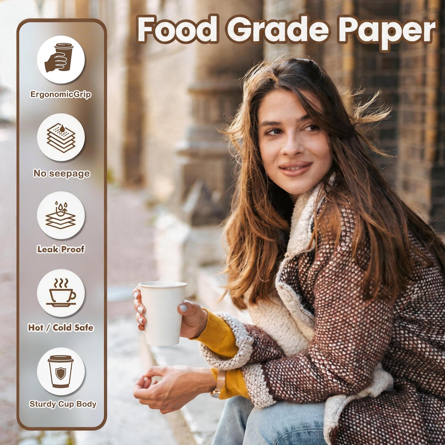 MOUMOULIFE Disposable Paper Coffee Cups 12 oz 500 Count Bulk, Leak-Proof White Paper Cups for Hot & Cold Beverages, Ideal for Party, Office, Home, Travel