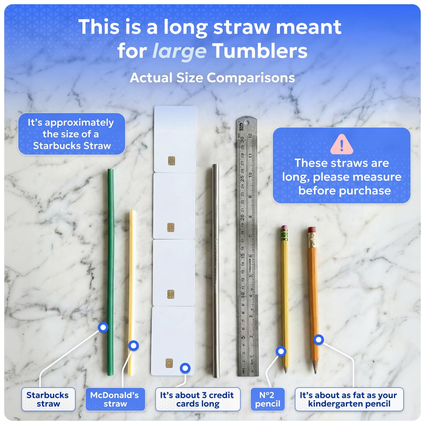 Made in USA Bywater Stainless Steel 10.5 Inch Straw Set of 2 Food Grade Premium Straws. Fits Stanley, Yeti Straw Lid, Owala and Many Others With Standard Straws. DOES NOT FIT FLIP STYLE LIDS