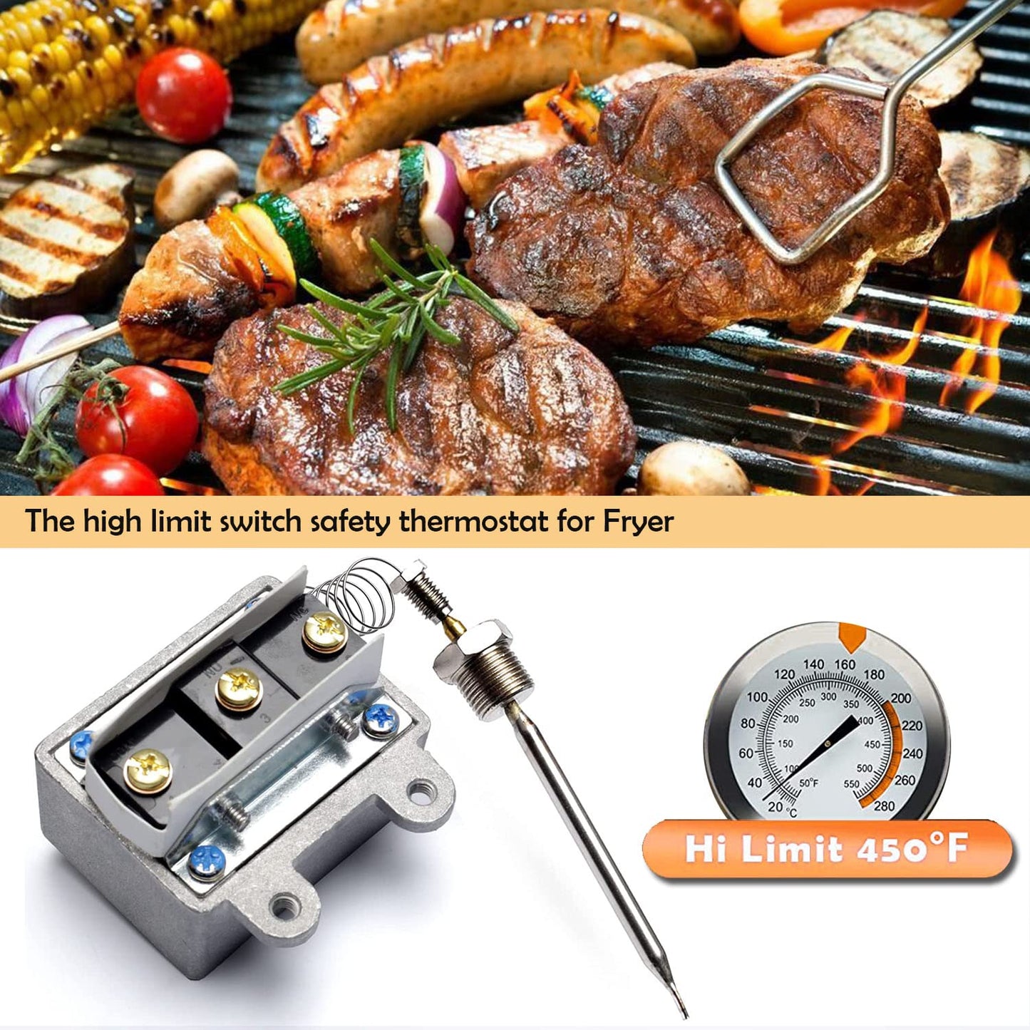 1177 high limit thermostat fryer switch for Fryer 3/8" Mpt Stuff Box LCCM2003000 Gas Fryer, 301030005 Hi-Limit Compatible With Atosa Catering Equipment