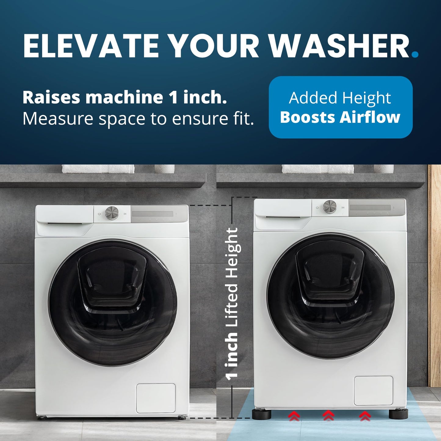 Anti Vibration Pads for Washing Machine with Tank Tread Grip - 8 Pack + Level - Fits MOST Round Feet up to 1.75” - Stops Washer Dryer from Moving - Rubber Antivibration Stabilizer for Leveling Washer