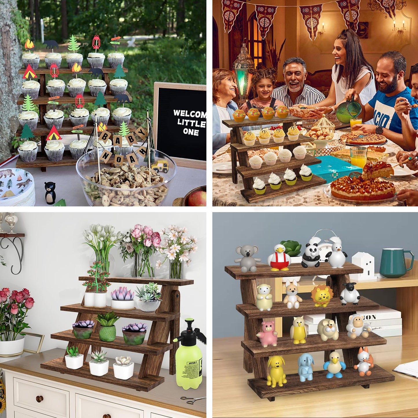 Fumingpal 2Pcs Wooden Cupcake Stand - 4 Tier Cupcake Display Stand, Rustic Tiered Display Stand, Tool Free Installation Cupcake Stand for Birthday Party Decoration Supplies