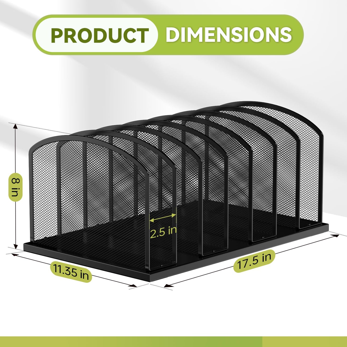 MINDEPOT Desk File Organizer 7 Sections Upright Mesh File Sorter Organizer for Desk, Office Organization File Holder for Home, Office & Classroom (Black, 2Pack)
