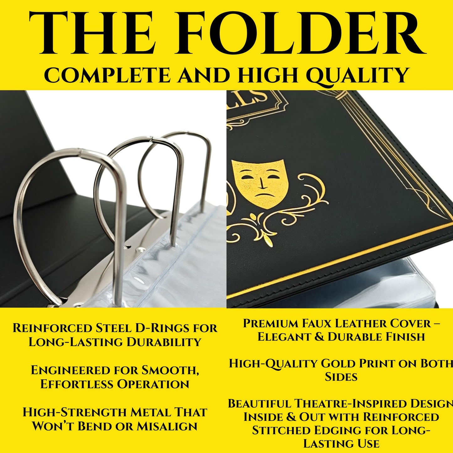 Show-Bill Binder & Theatre Journal Set – Faux Leather Folder with 35 Sleeves, 86 Show Log Book – Musical Theatre Program Organiser & Broadway Gift