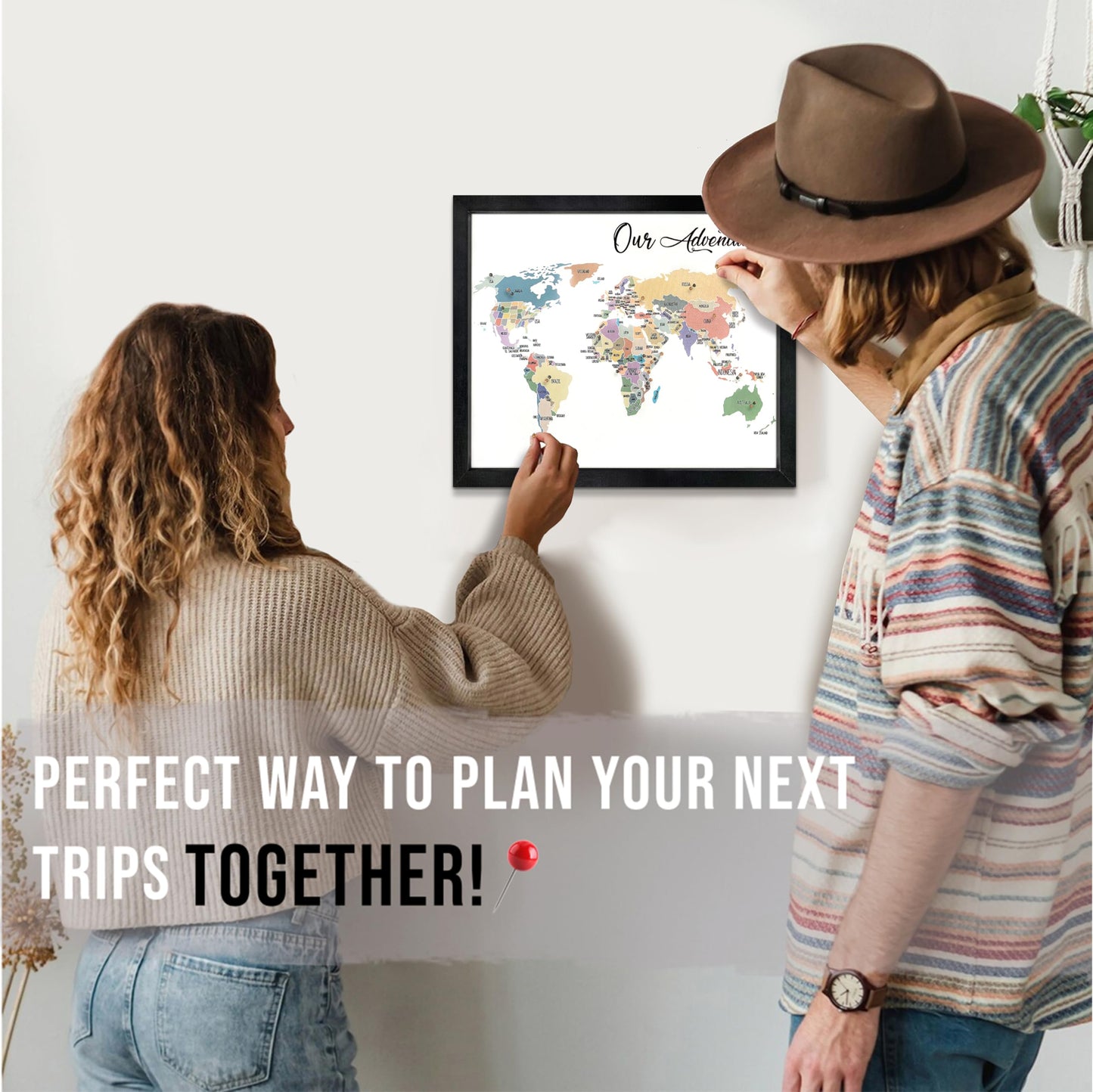 flinelife World Map Pin Board,12X10, World Travel Map With Pins, Perfect For Couples or Retirement Gift