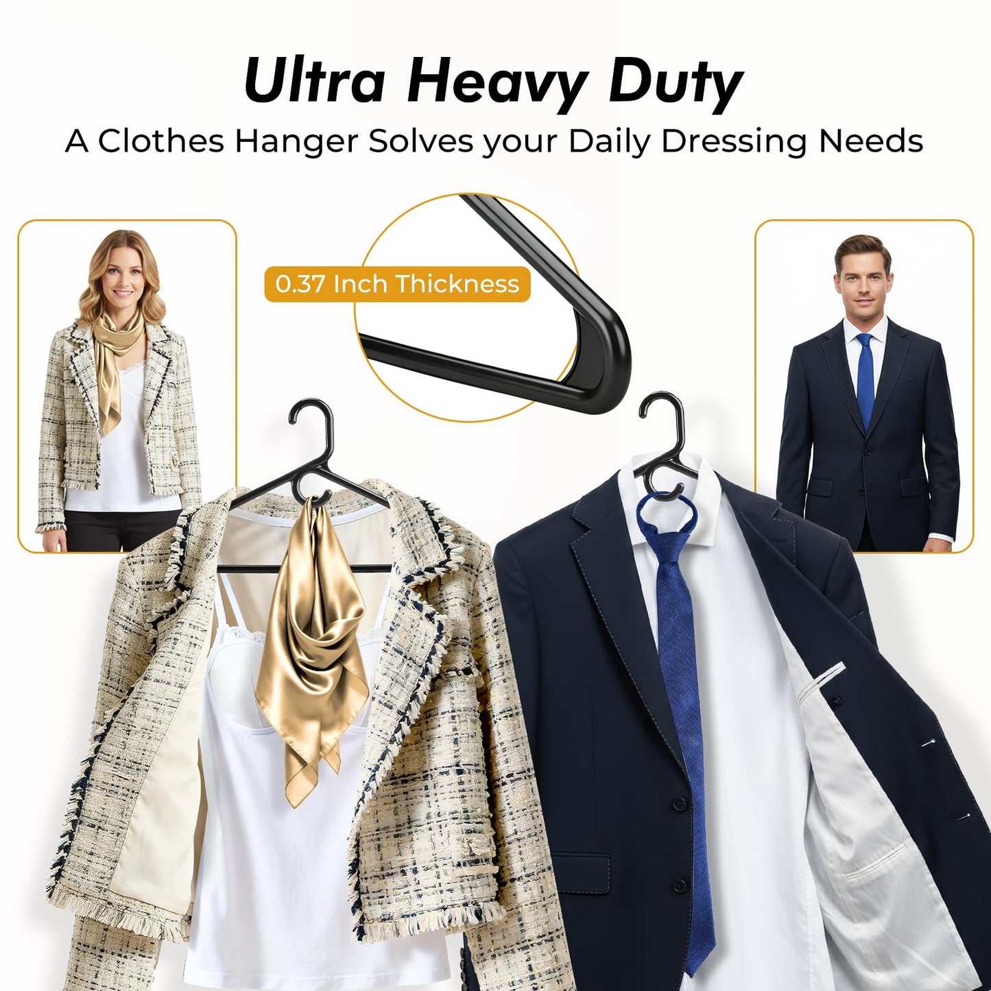 HOUSE DAY Premium Heavy Duty Plastic Hangers 24 Pack - Ultra Thick Black Clothes Hangers - 20 lb Capacity - Sturdy Hangers for Coats, Jackets, Suits & Jeans - Closet Organizer for Dorm, Apartment