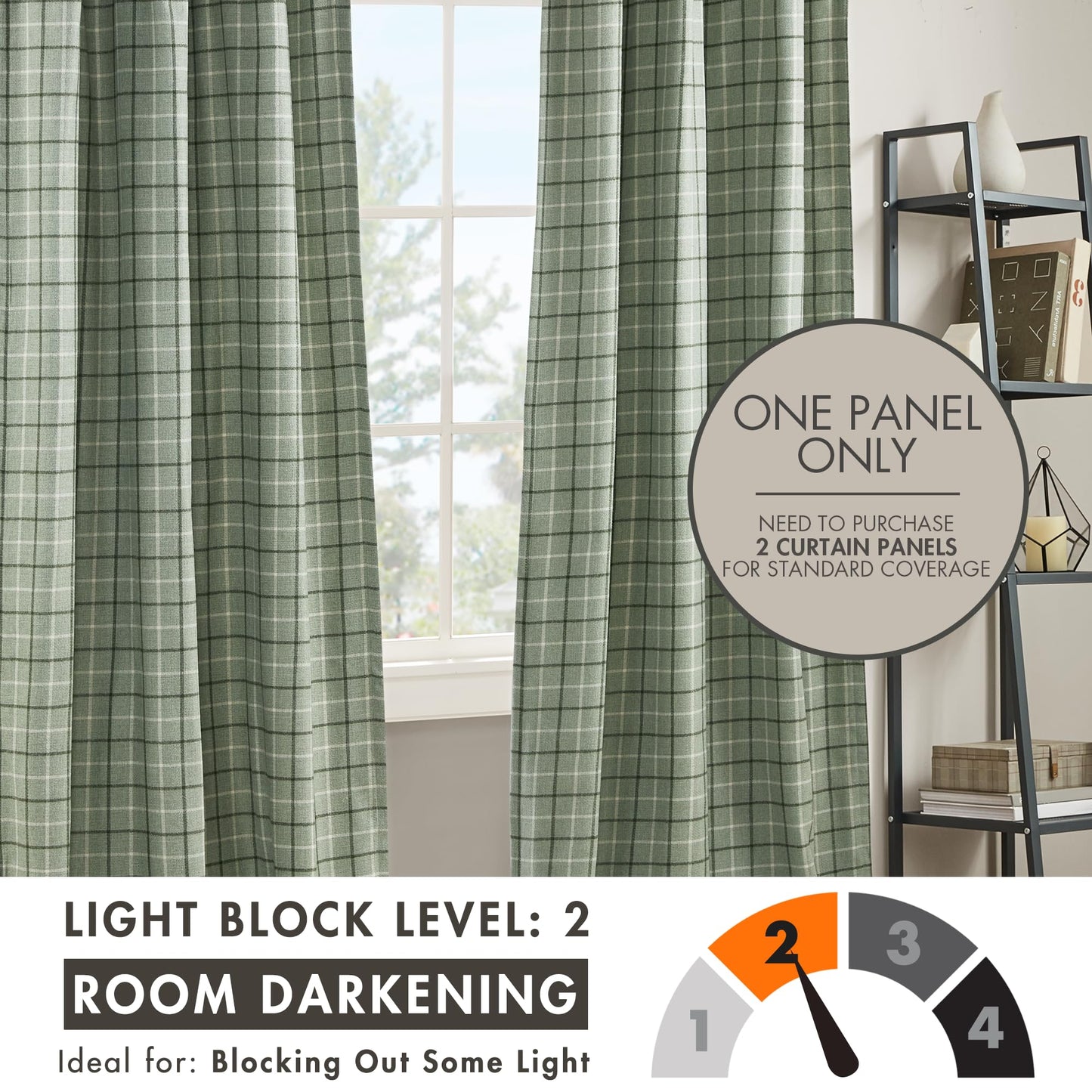 Madison Park Anaheim Cabin Plaid Curtain Window, Thermal Insulated Fleece Lining, Living Room Decor Room Darkening Drape for Bedroom, 1-Single Panel Pack, 50x84, Rod Pocket & Back Tab, Green