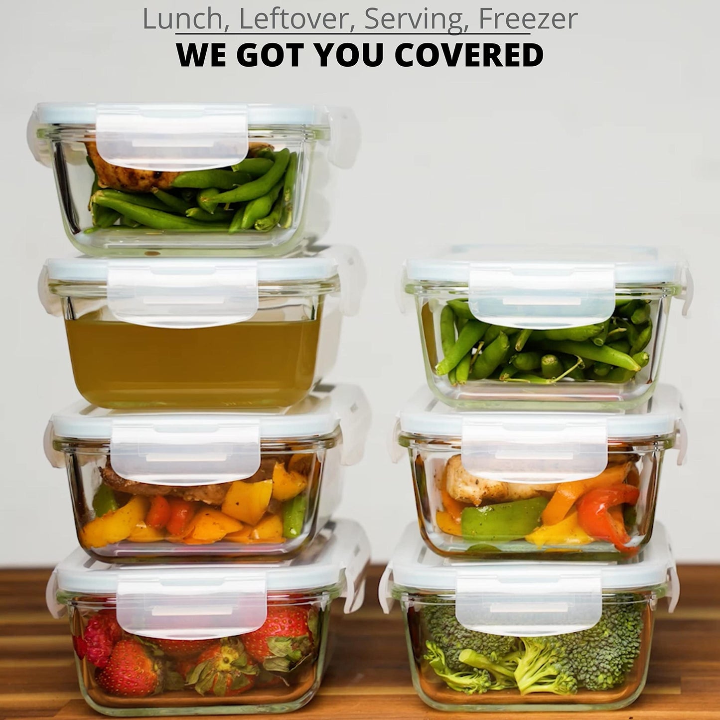 Razab 16 Pc (Set of 8) 30 Oz Glass Meal Prep Containers with Lids, Airtight Large Glass Food Storage Containers, Reusable Leak Proof BPA Free, Freezer to Oven and Dishwasher Safe