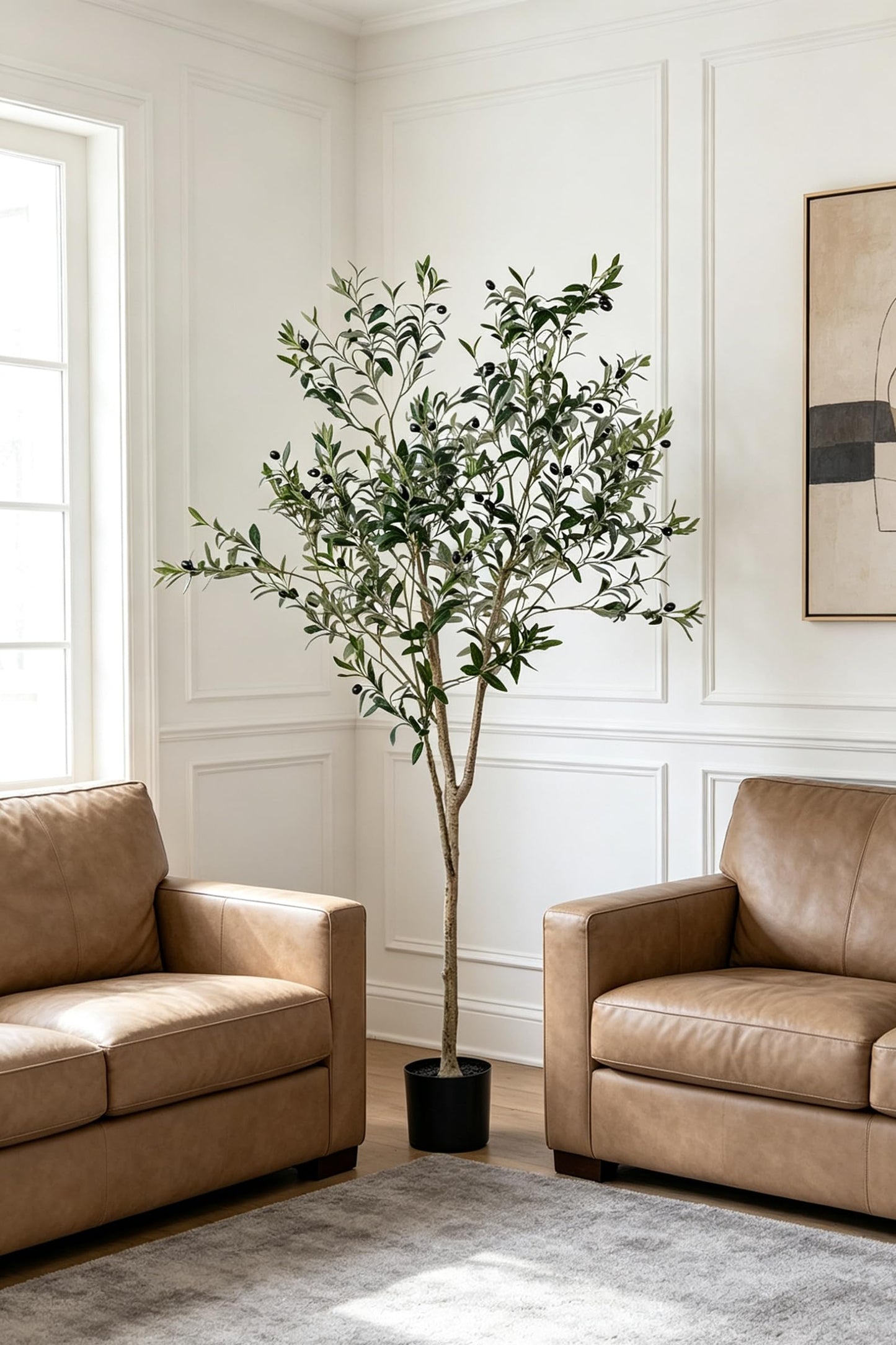 Artificial Olive Tree for Living Room Decor, 6FT Bendable Fake Plants Artificial Indoor, Faux Silk Plant Fake Trees in Potted with Oliver Branch Leaves and Fruits for Modern Home House Office Décor