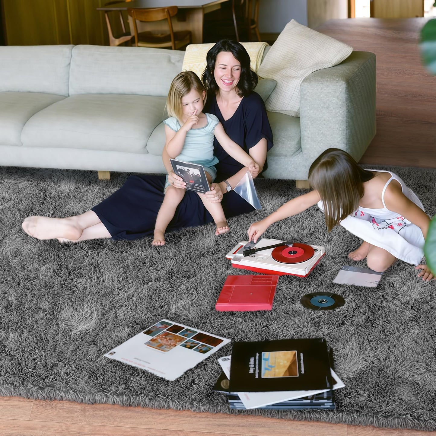 Quntue 8x10 Area Rugs for Living Room, Large Ultra Fluffy Fuzzy Shag Grey Rug for Bedroom, Modern Plush Soft High Pile Upgrade Non-Slip Gray Carpet for Kids Girls and Boys, Dorms, Home Decor Aesthetic
