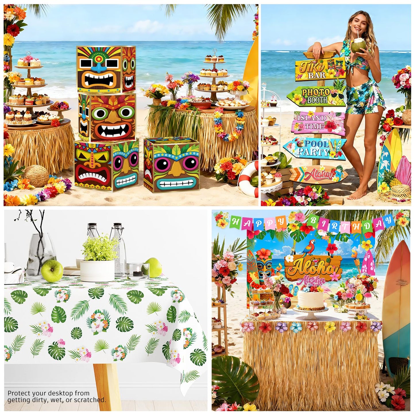 cocomigo 320pcs Hawaiian Party Decorations Complete Party Set, Serves for 25 Guests, Luau Birthday Decorations, Aloha Birthday Decorations with Hawaii Tropical Theme Banner, Balloon Arch, Tableware