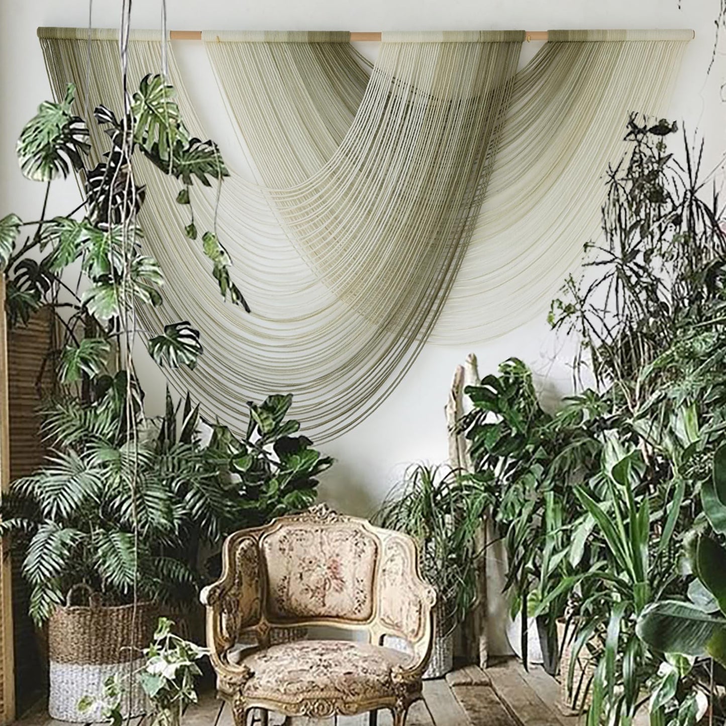 Flber Macrame Wall Hanging Boho Wall Decor Tapestry Dip Dyed Ombre Moss Green Handmade Wall Art Woven Cotton Rope Backdrop with for Bedroom Living Room, 57" W x 39" L