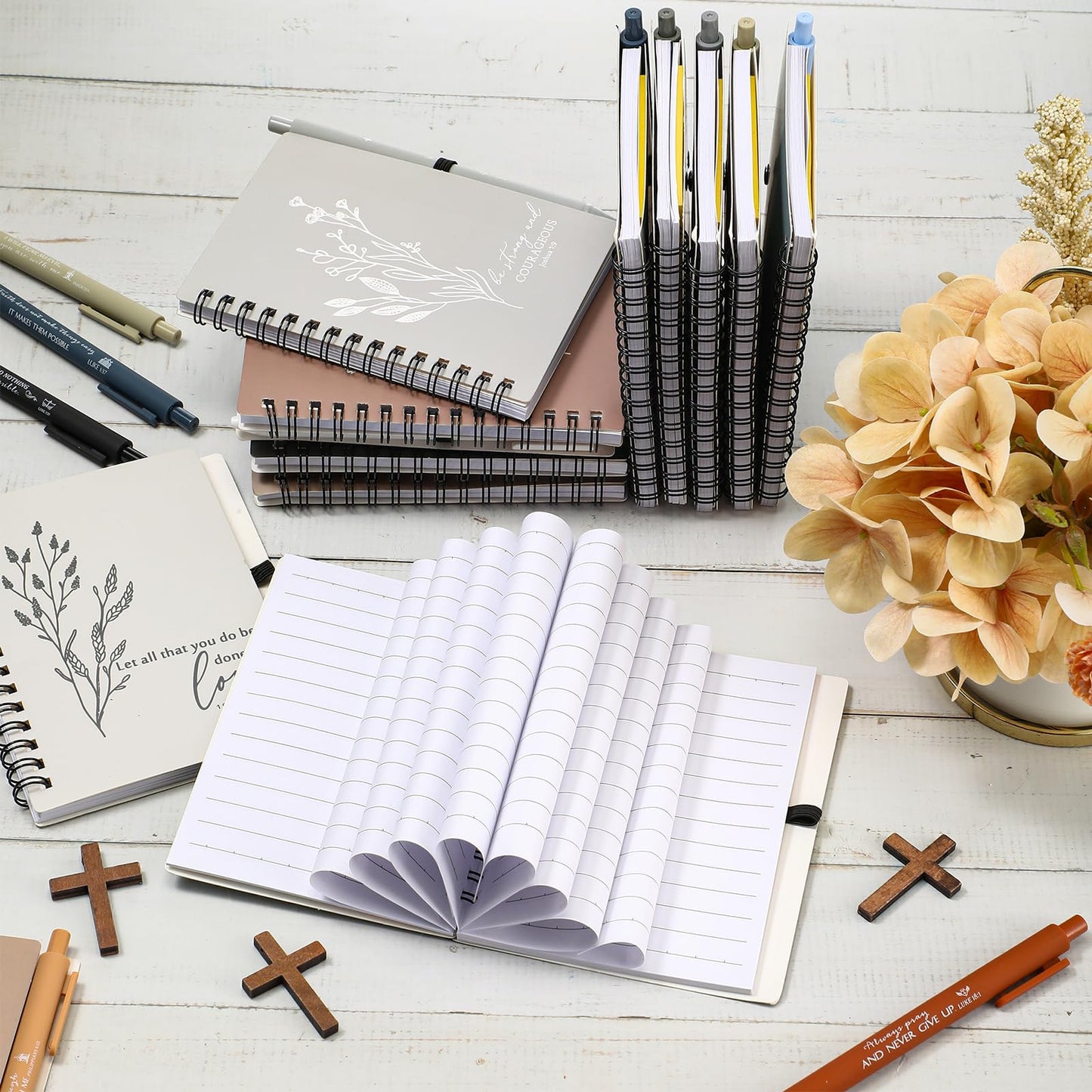Kosiz 20 Sets Fathers Day Christian Gift Bulk Includes Bible Scripture Spiral Notebook with Sticky Notes Pen Religious Church Prayer Journals for Graduation Sunday School Dad Gift (Morandi Color)