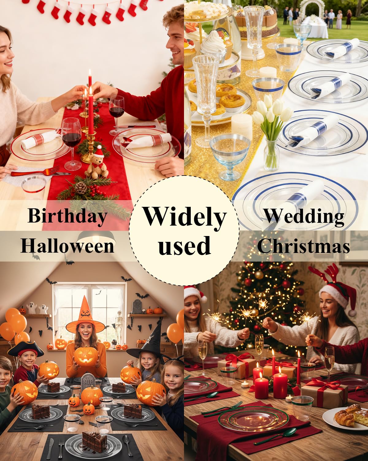 Goodluck 350 Pcs Red Plastic Plates, Clear Plastic Silverware Disposable Plates Set, Include 100 Plates, 50 Pack Pre Rolled Napkins with Silverware, 50 Cups for Party, Christmas, Graduation, Wedding