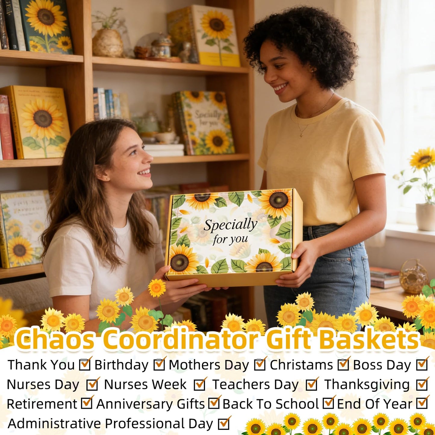 Chaos Coordinator Gifts for Women, Thanks Gifts Sunflower Thank You Gift Baskets for Manager Coworker Employee Mentor Appreciation, Birthday, Mom Friends Teachers Nurse, Get Well Soon Baskets