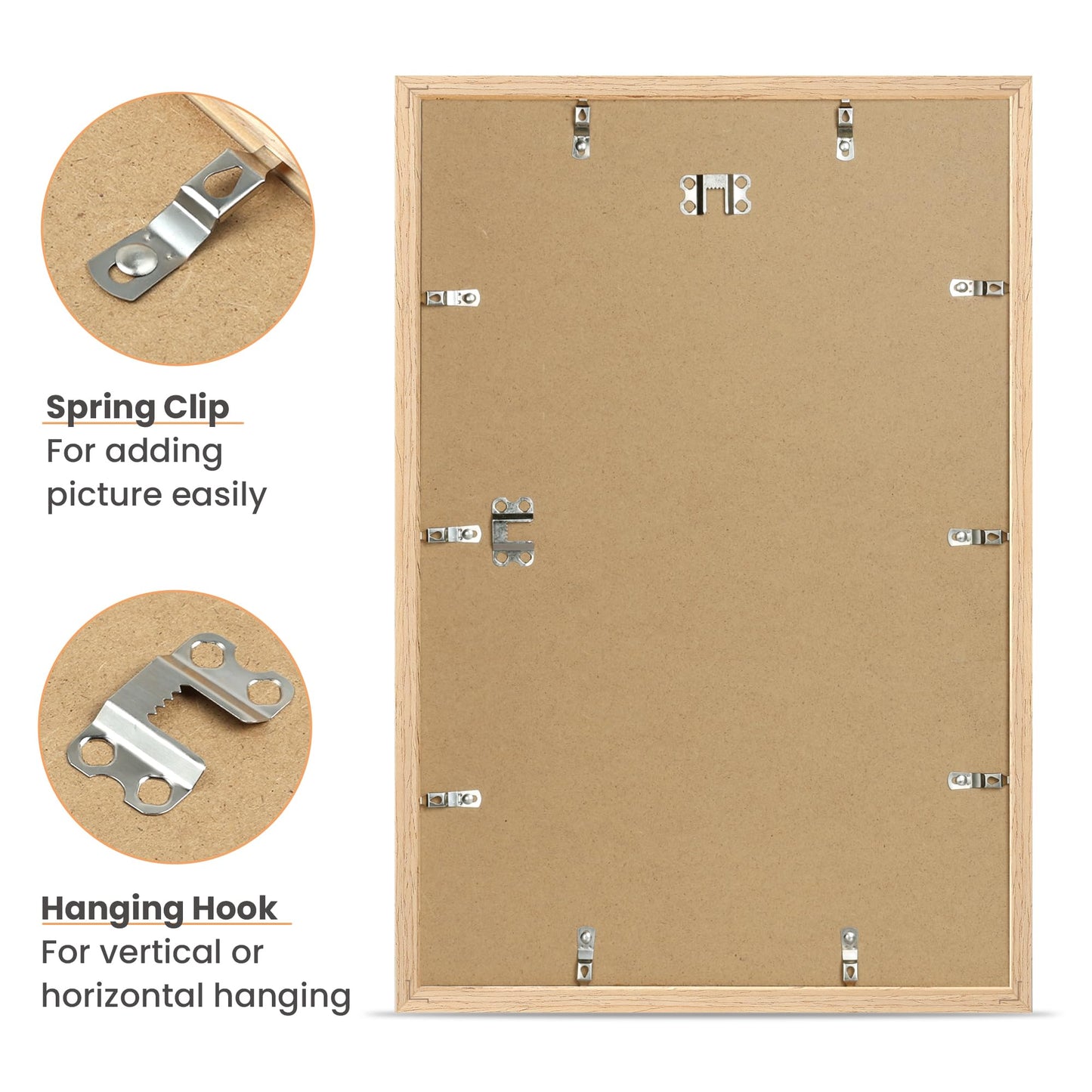 upsimples 12x18 Frame, Natural Solid Wooden Picture Frames, Display 11x17 with Mat or 12 x 18 Without Mat, Vertical or Horizontal Wall Hanging, 1 Pack, Natural