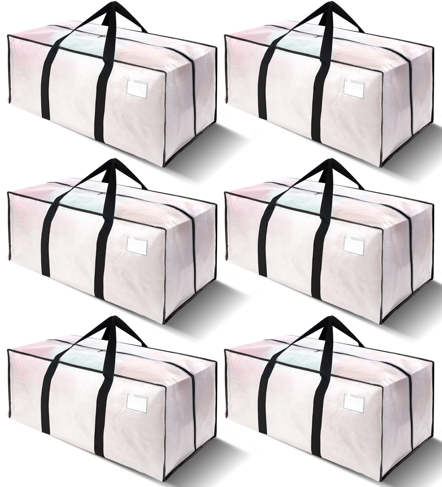 VELVETSURE 6 Pack Heavy Duty Large Moving Bags W/Backpack Straps - Strong Handles & Zippers, Storage Totes For Space Saving, Fold Flat, Alternative to Moving Box and Storage Bin, Semi-Transparent