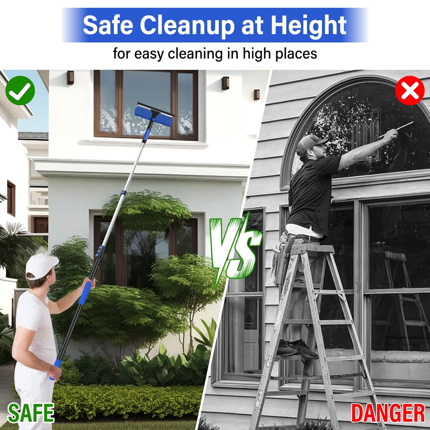 26FT High Window Washing Kit with Extension Pole, 2 in 1 Window Cleaning Squeegee Kit, Cobweb Duster with 5-20FT Telescoping Pole, High Reach Duster Kit for Outdoor, Indoor and Solar Panel Cleaning
