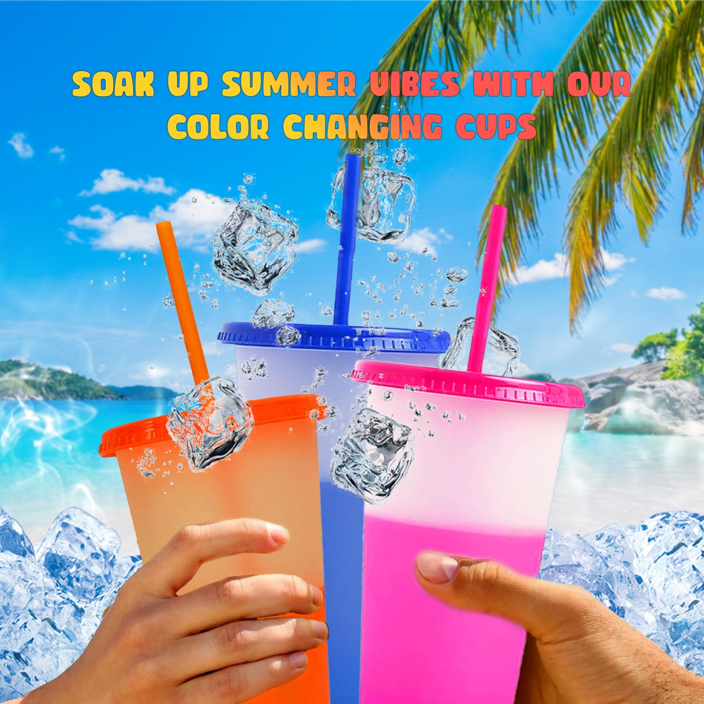 EXITOGLOBAL 19pcs 24oz Color Changing Cups with Lids and Straws, Color Changing Tumbler, Reusable Cups with Lids in Multicolors Perfect for Cold Drinks, Cold Coffee, Smoothie etc