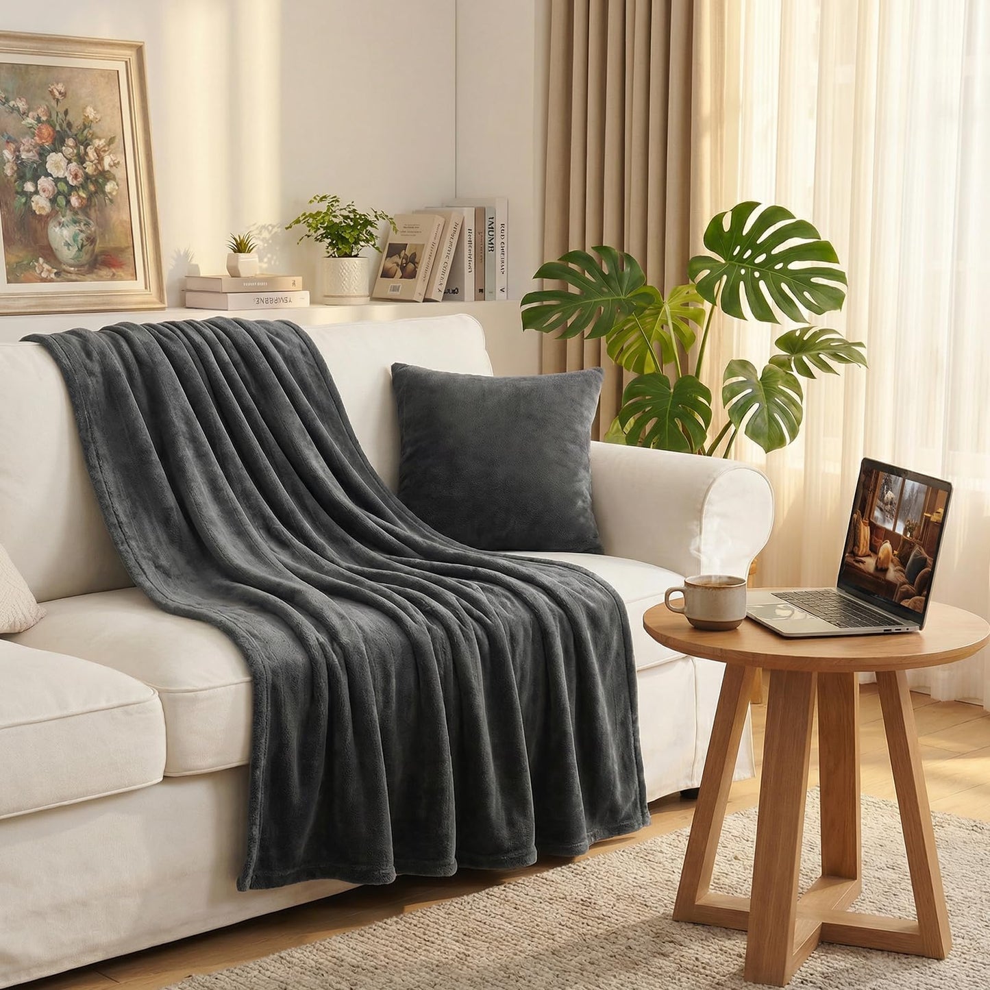 Westinghouse Heated Blanket Throw, Electric Throw with 6 Heating Levels, 2-10 Hours Time Settings, Overheat Protection, Machine Washable, Flannel (Throw, 50x60 Inches, Charcoal)