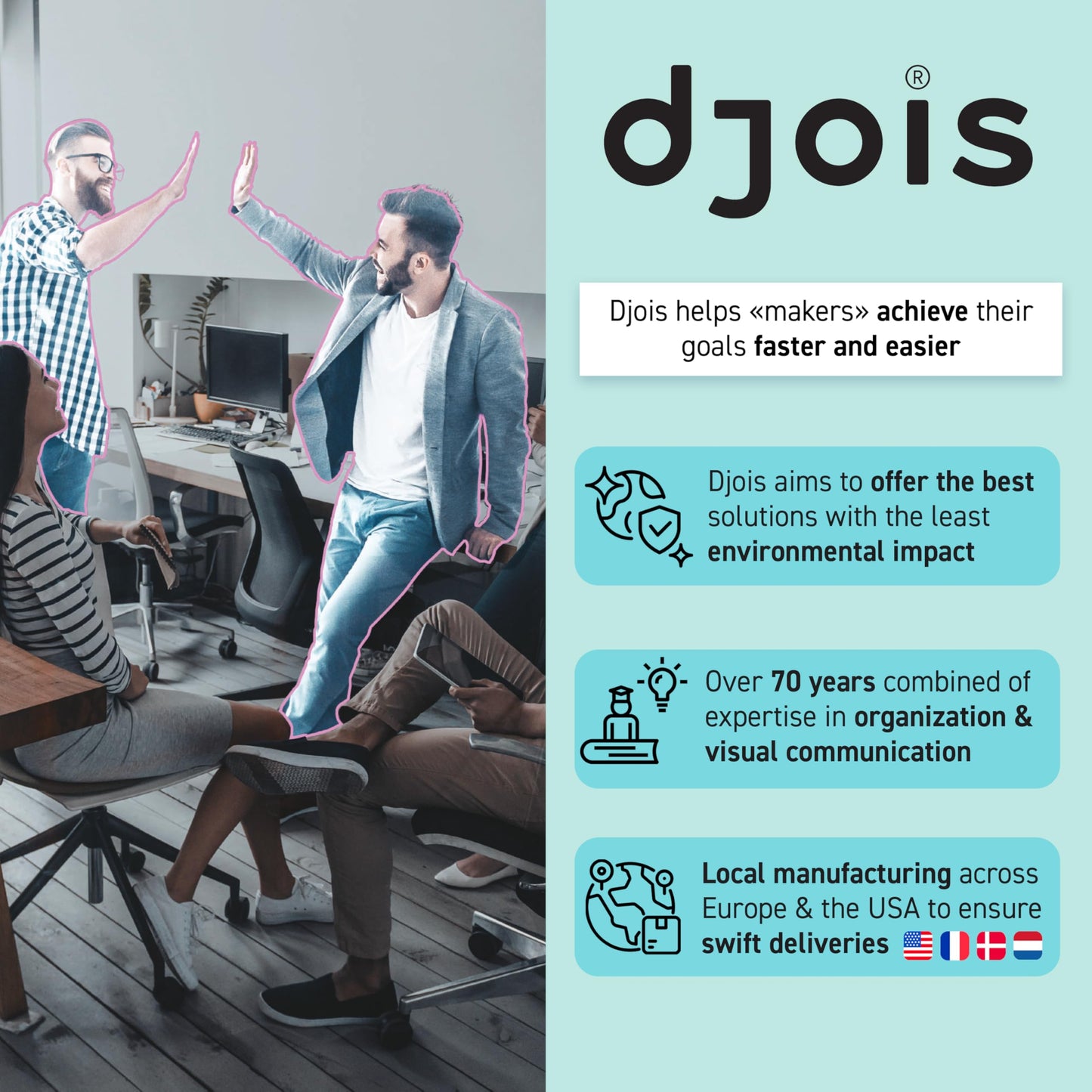DJOIS by Tarifold - Wall Mount Reference & Display System - Durable Steel Wire Frames- 5 Double-Sided Pockets - 10 Sheet Capacity - Made in France