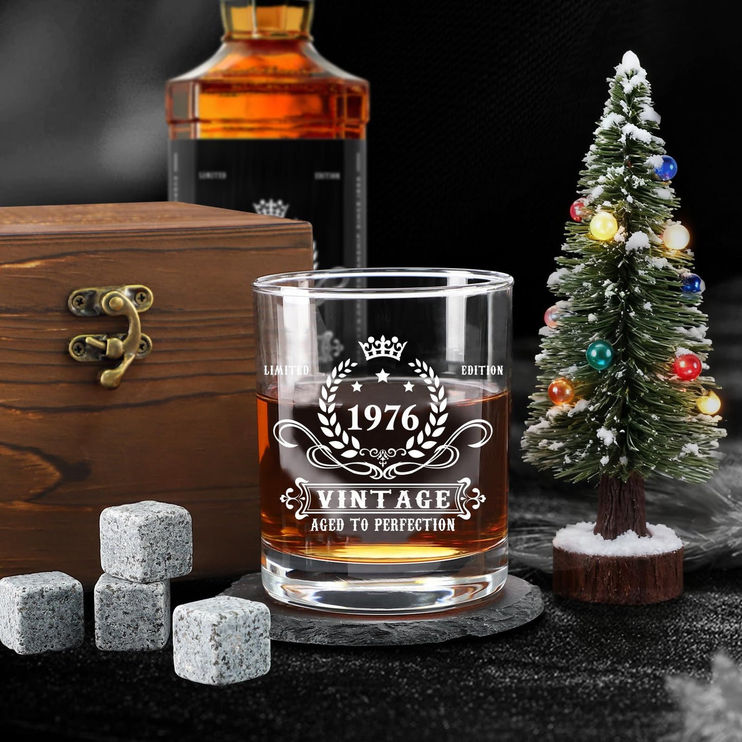 50th Birthday Gifts for Him, Happy 50th Birthday Decorations for Men, 50 Year Old Gifts for Man Who Have Everything, 1976 50th Birthday Gift Baskets for Men Whiskey Glass Baseball Cap Socks Stones