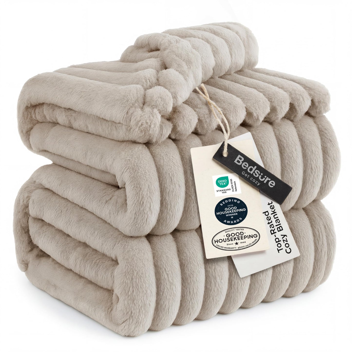 Bedsure GentleSoft California King Size Blanket for Bed - Cozy Soft Blankets for Women, Cute Large Throws for Girls, Beige, 102x96 Inches
