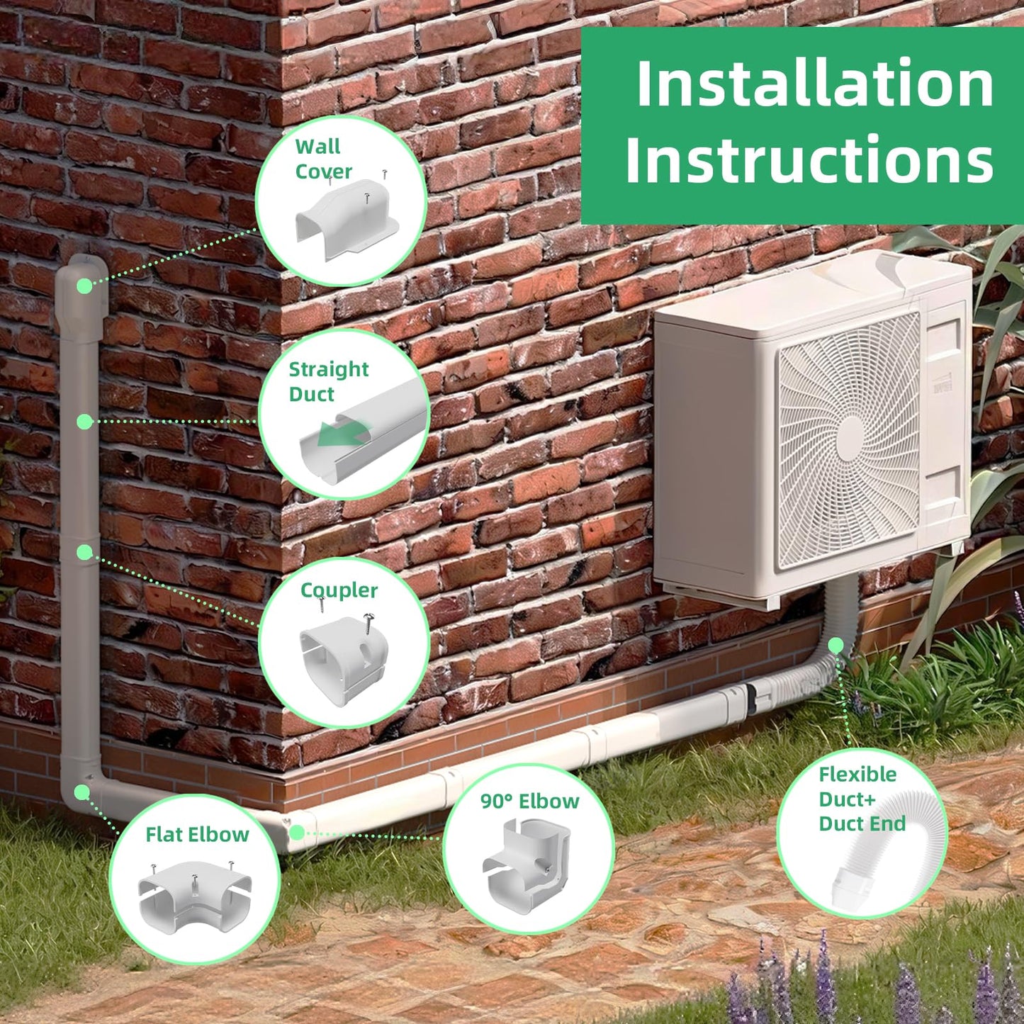 Einkousin 3 Inch 10Ft PVC Mini Split Line Set Cover, Paintable Slim Decorative Tubing Kit for Ductless Air Conditioners, Central AC, Heat Pump Systems, HVAC Line Hide - white