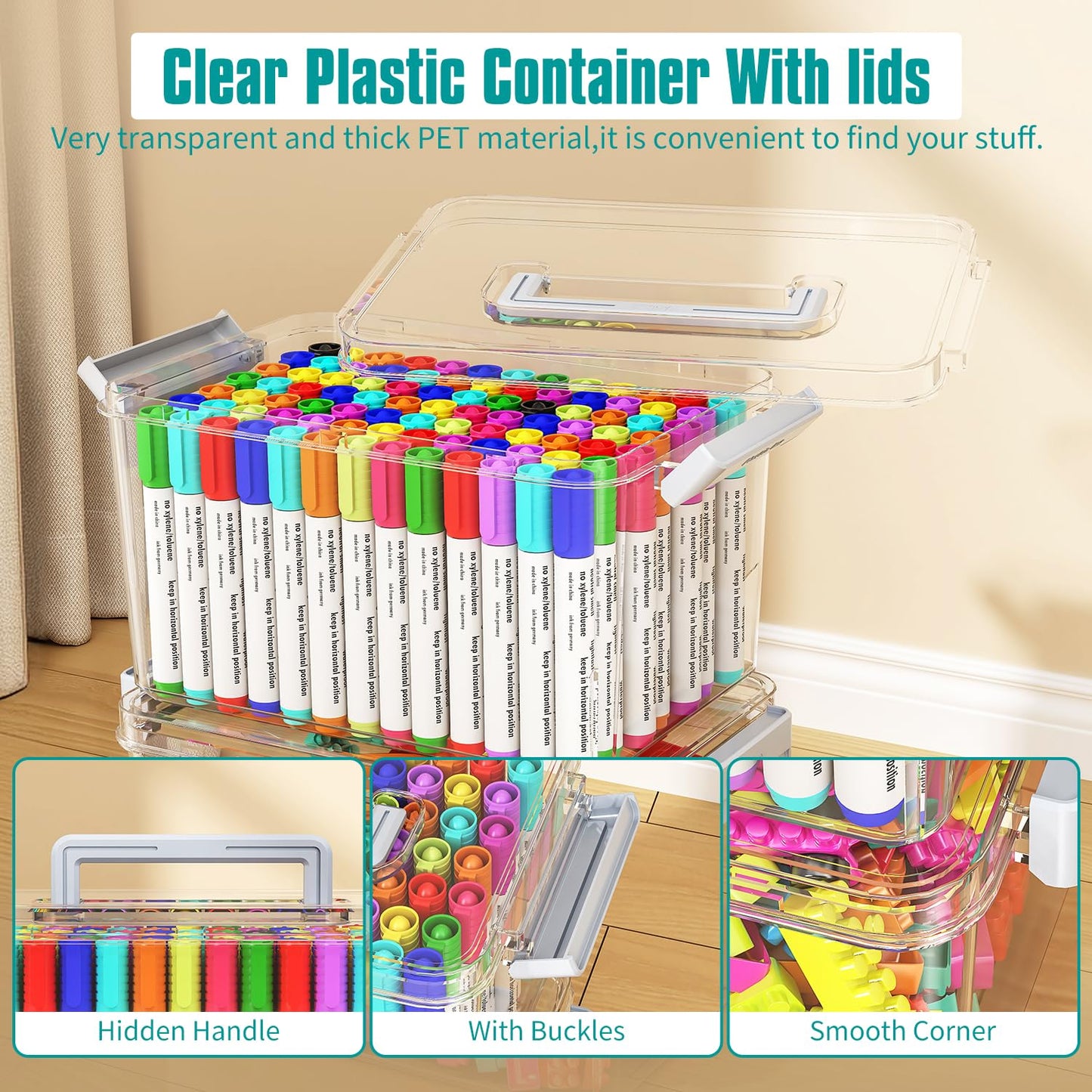 MAGDESIGNER Plastic Storage Bins with Lids Stackable organization and Storage Containers for Organizing Snacks, Crafts, Tools Clear Storage Box with Latching handle(Clear, 2PCS-4.5QT 2PCS-8.5QT)