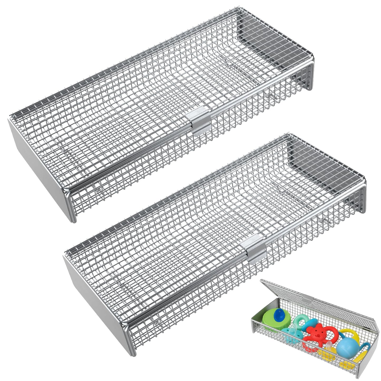 Dishwasher Basket for Small Items, 304 Stainless Steel Dishwasher Basket, Bottle Parts, Scoops, Forks, Chopsticks Cleaning (2 PCS)