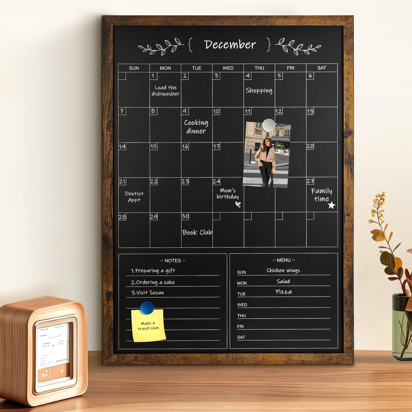 Marribol Chalkboard Calendar for Wall,20" x 28" Rustic Framed Magnetic Chalkboard for Home Kitchen Office School