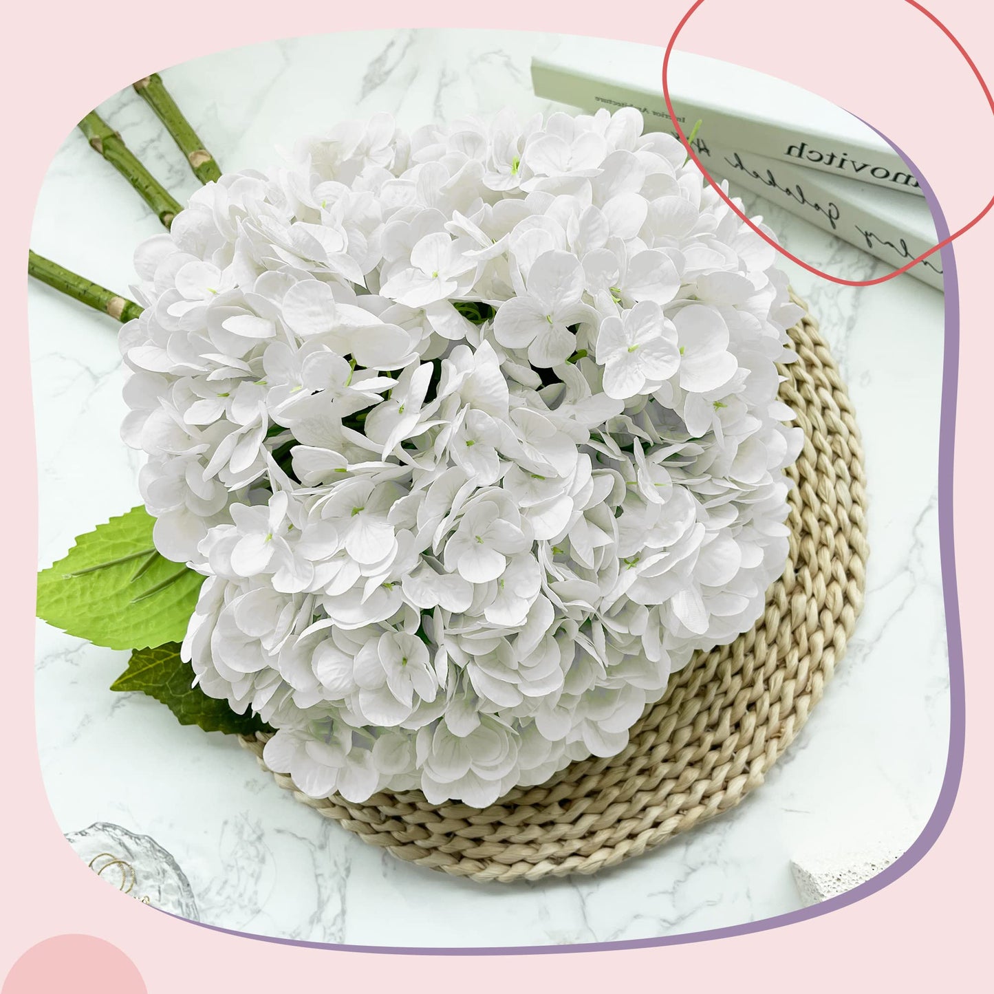Yatim 21In White Artificial Hydrangea Flowers 5 Pcs Real Touch 3D Print Latex Flowers for Wedding Centerpieces Bouquets DIY Floral Decor Home Decoration with Stems